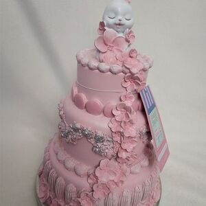 Pink Floral Cake with Bunny Topper